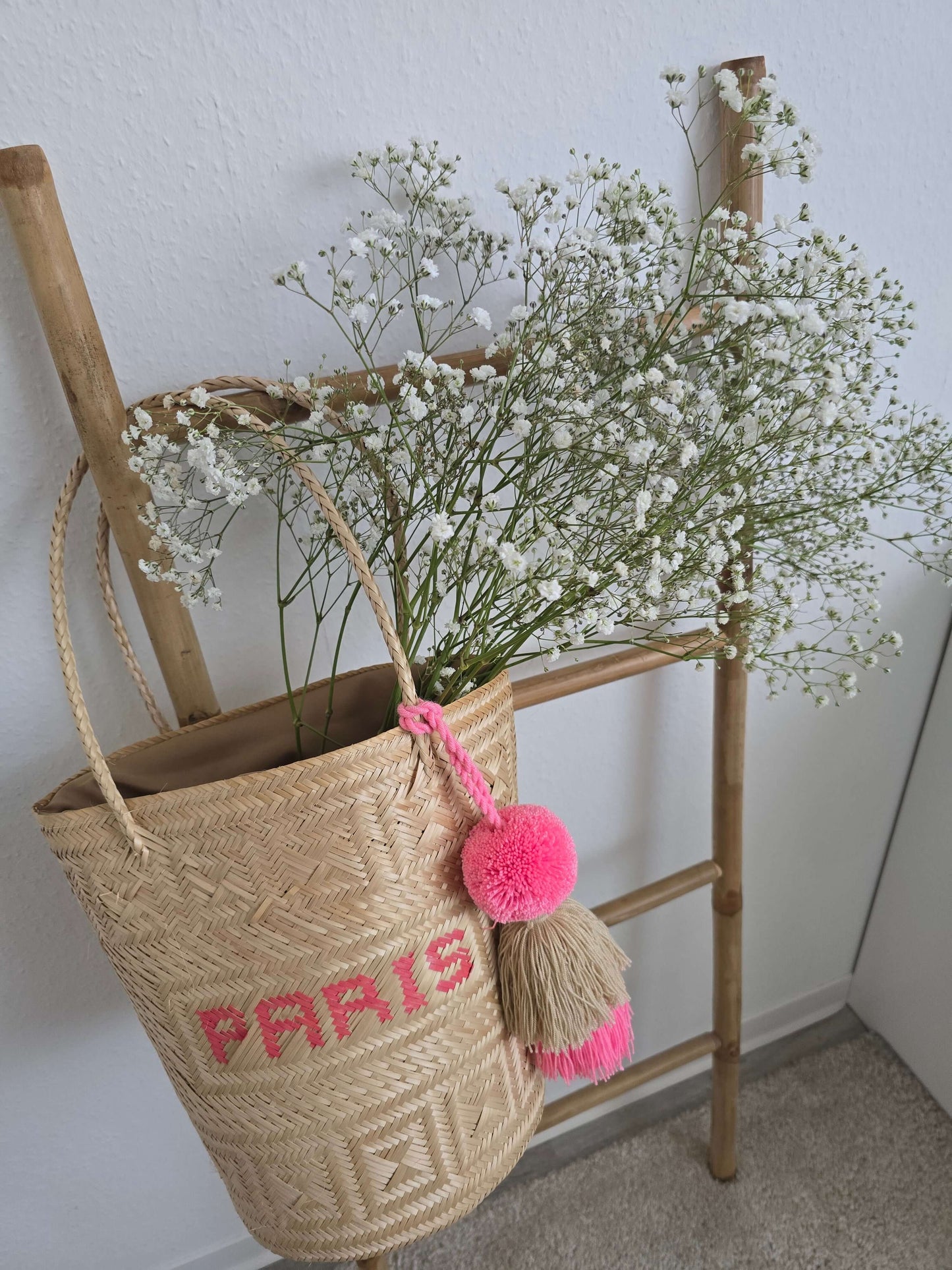 Destination Handgemachte Korbtasche - Paris/Pink