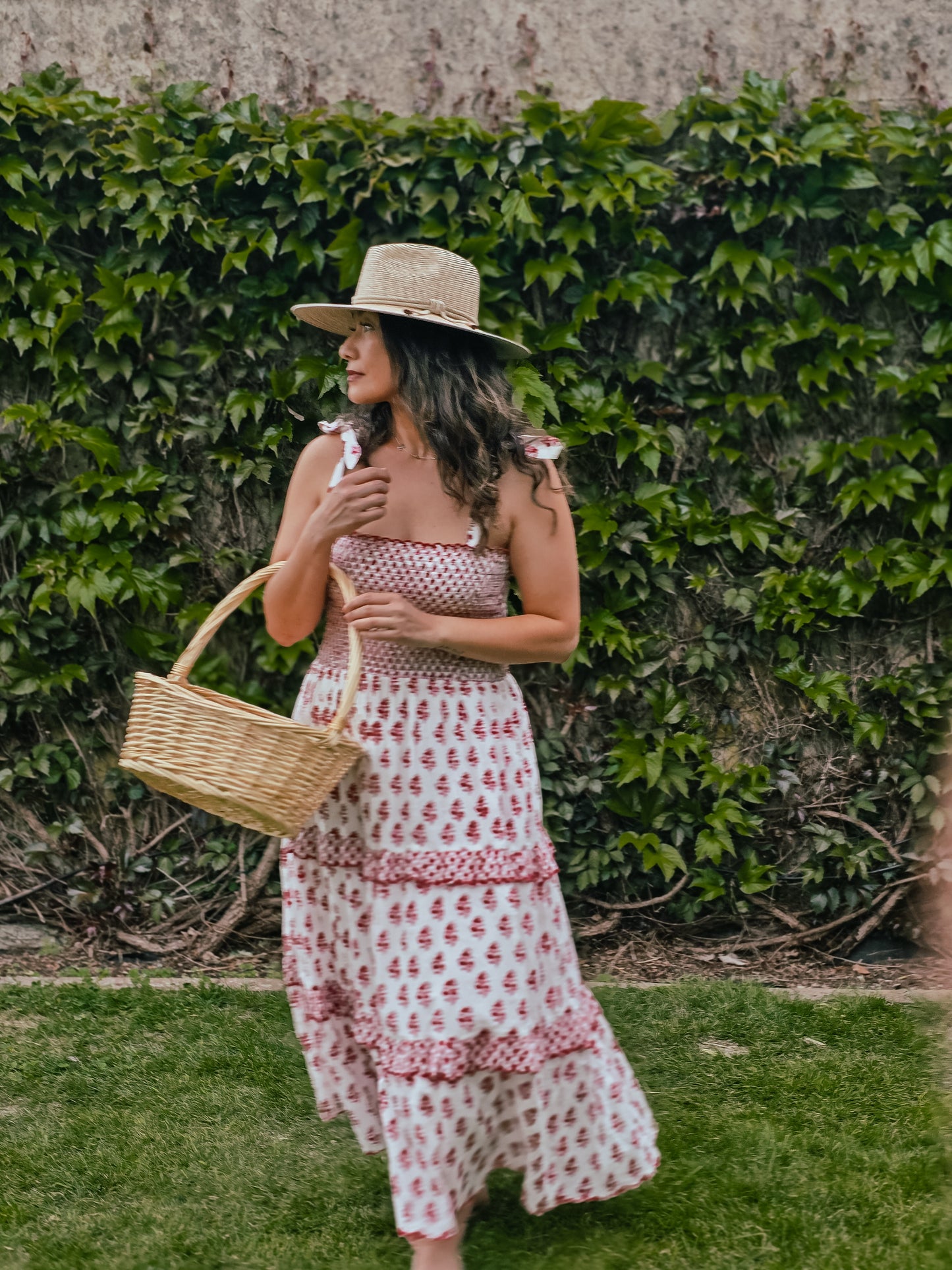 Frida white dress with red floral pattern