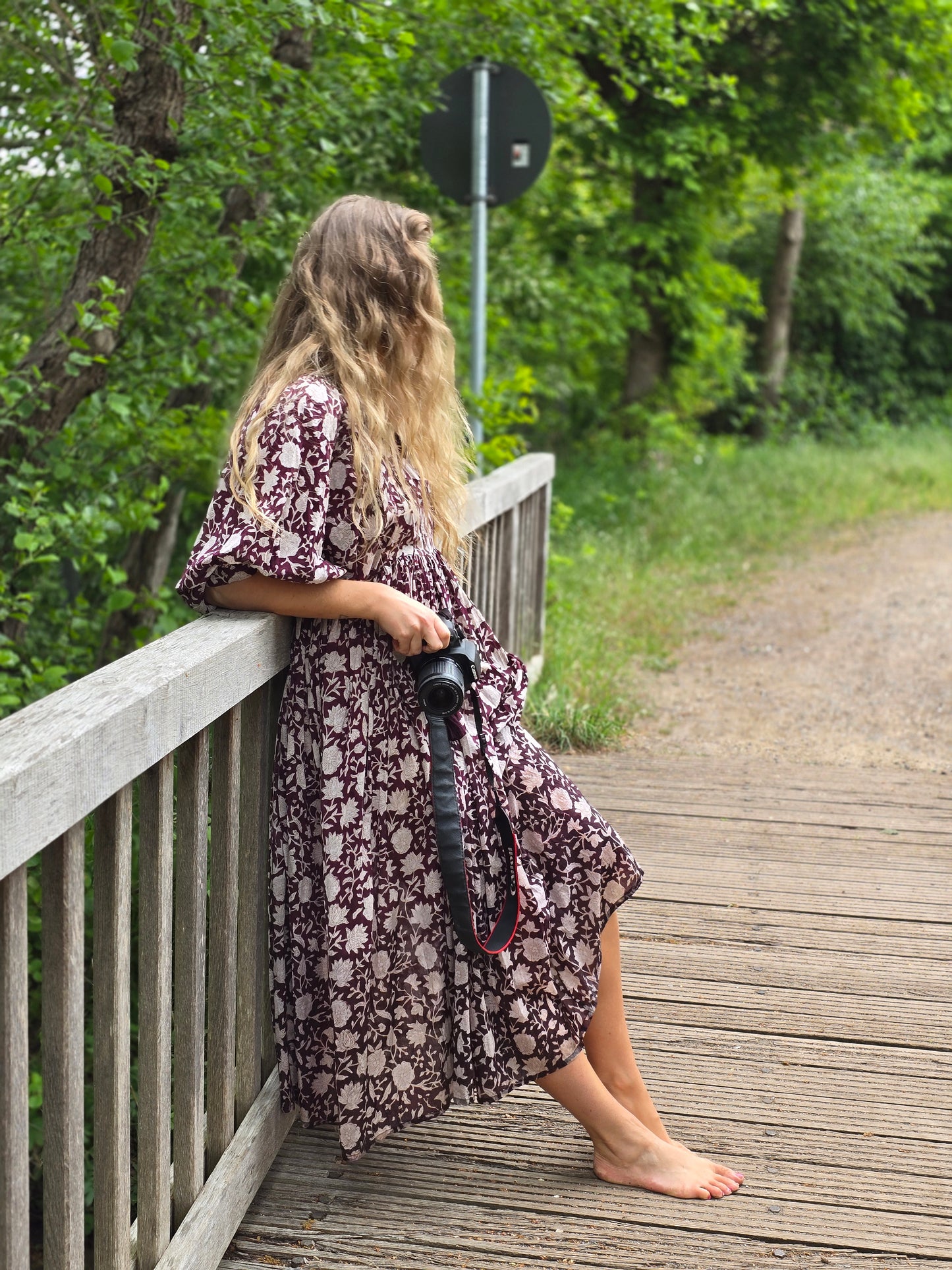 New - Camilla dress with hand block print – Burgundy