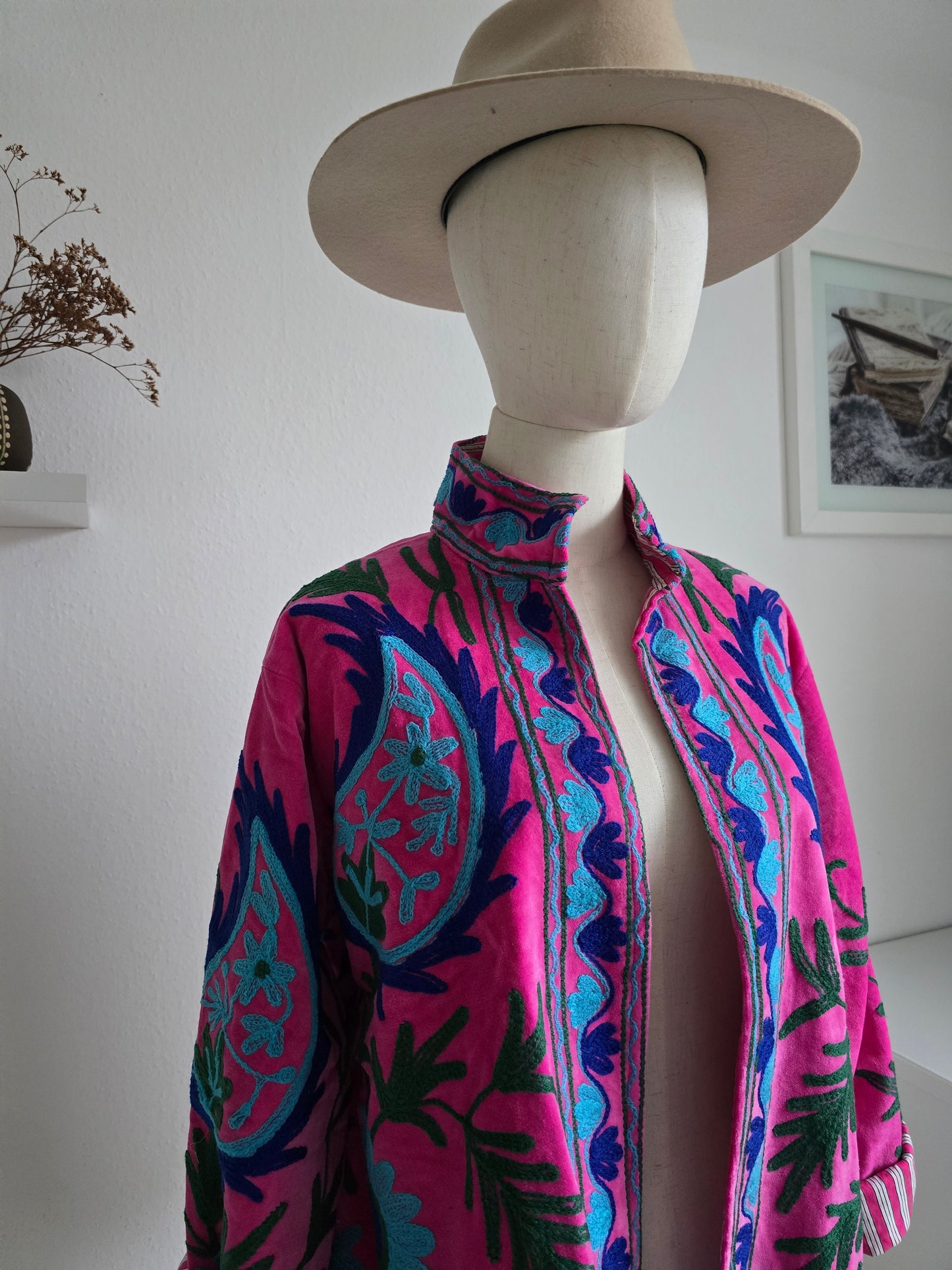 Wendbare bestickte Samtjacke - Pink