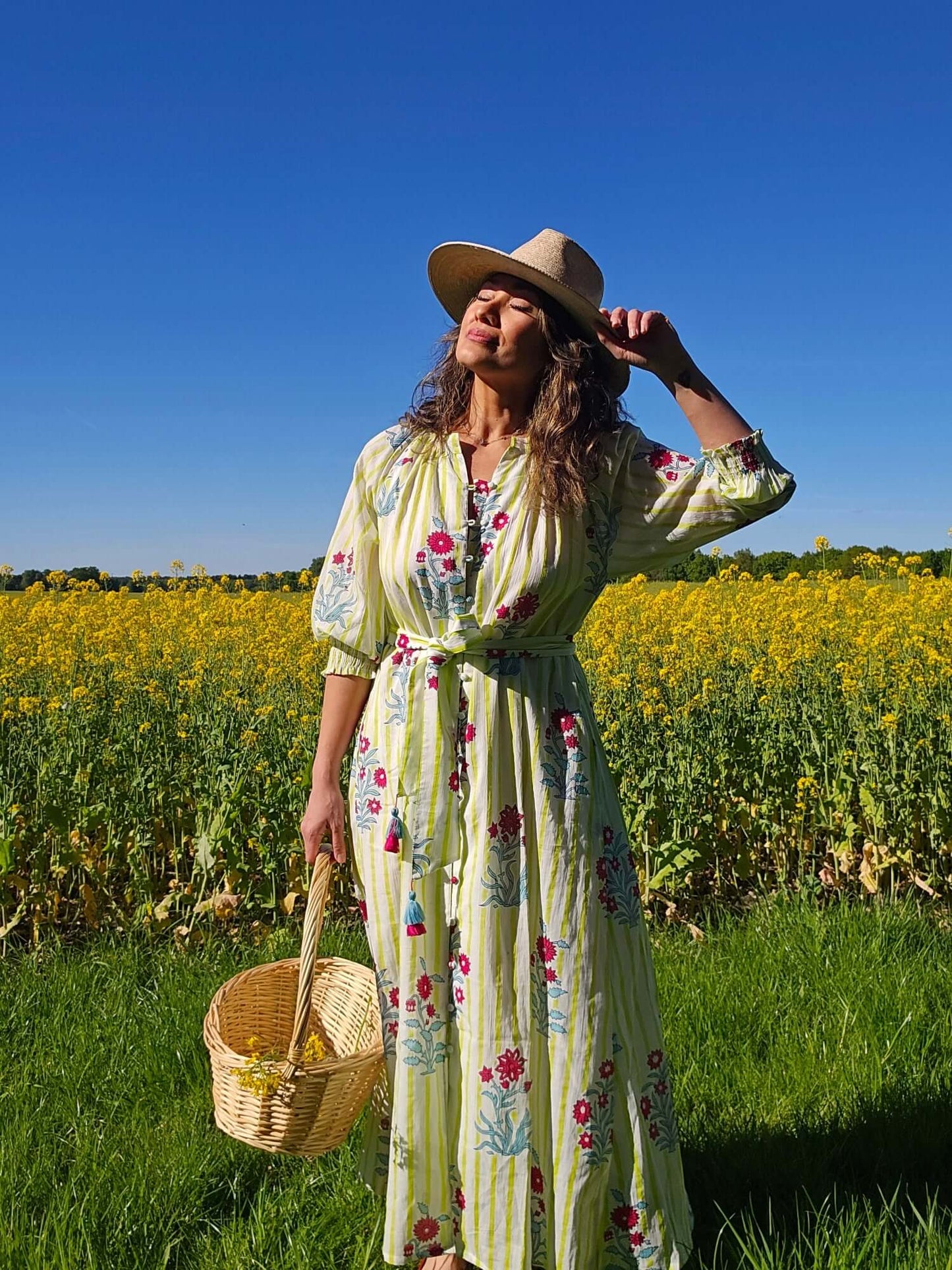 Block Print Cotton Neon Dress