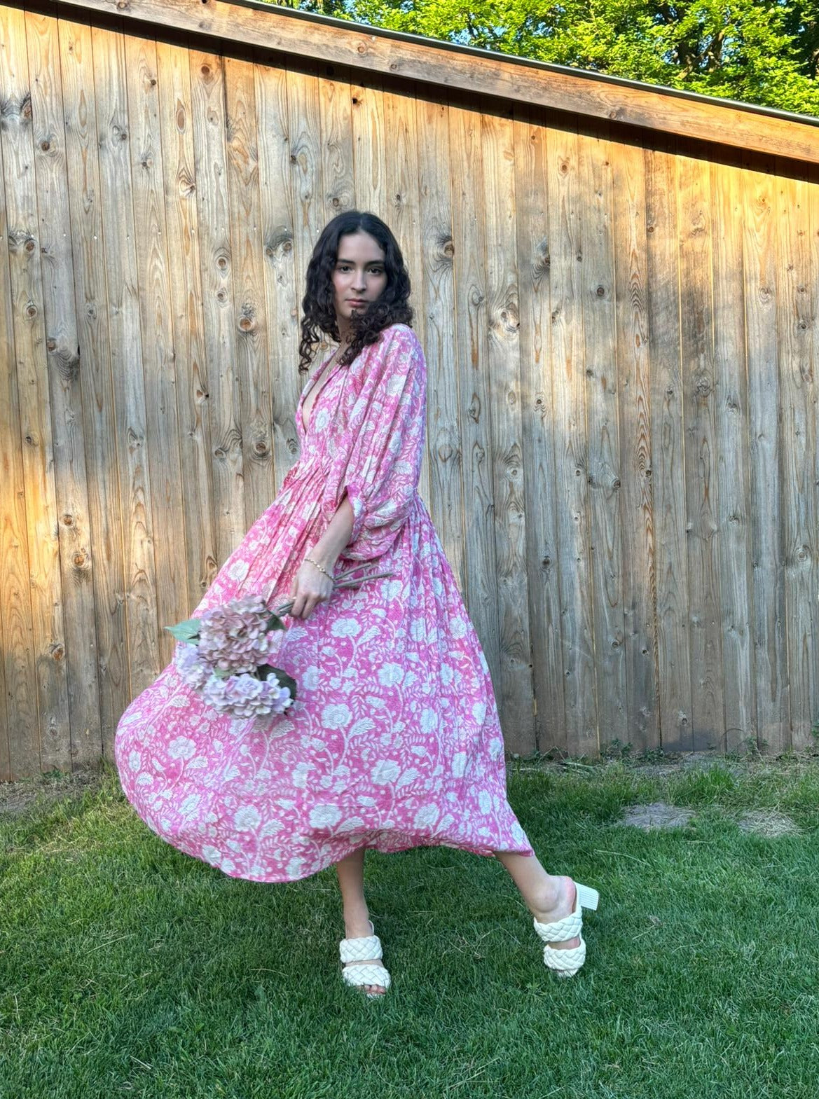 Blockdruck Boho Maxi Kleid Mit Taschen