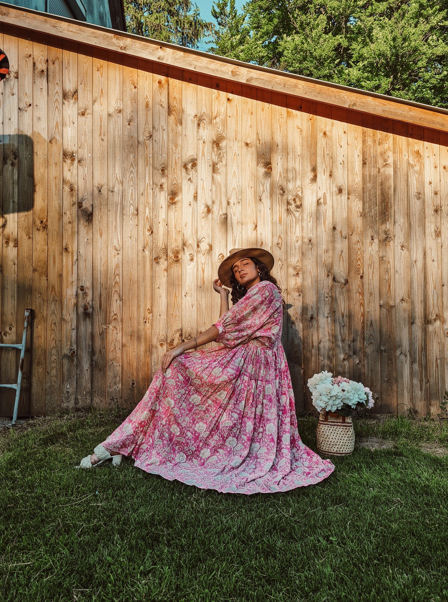 Blockdruck Boho Maxi Kleid Mit Taschen