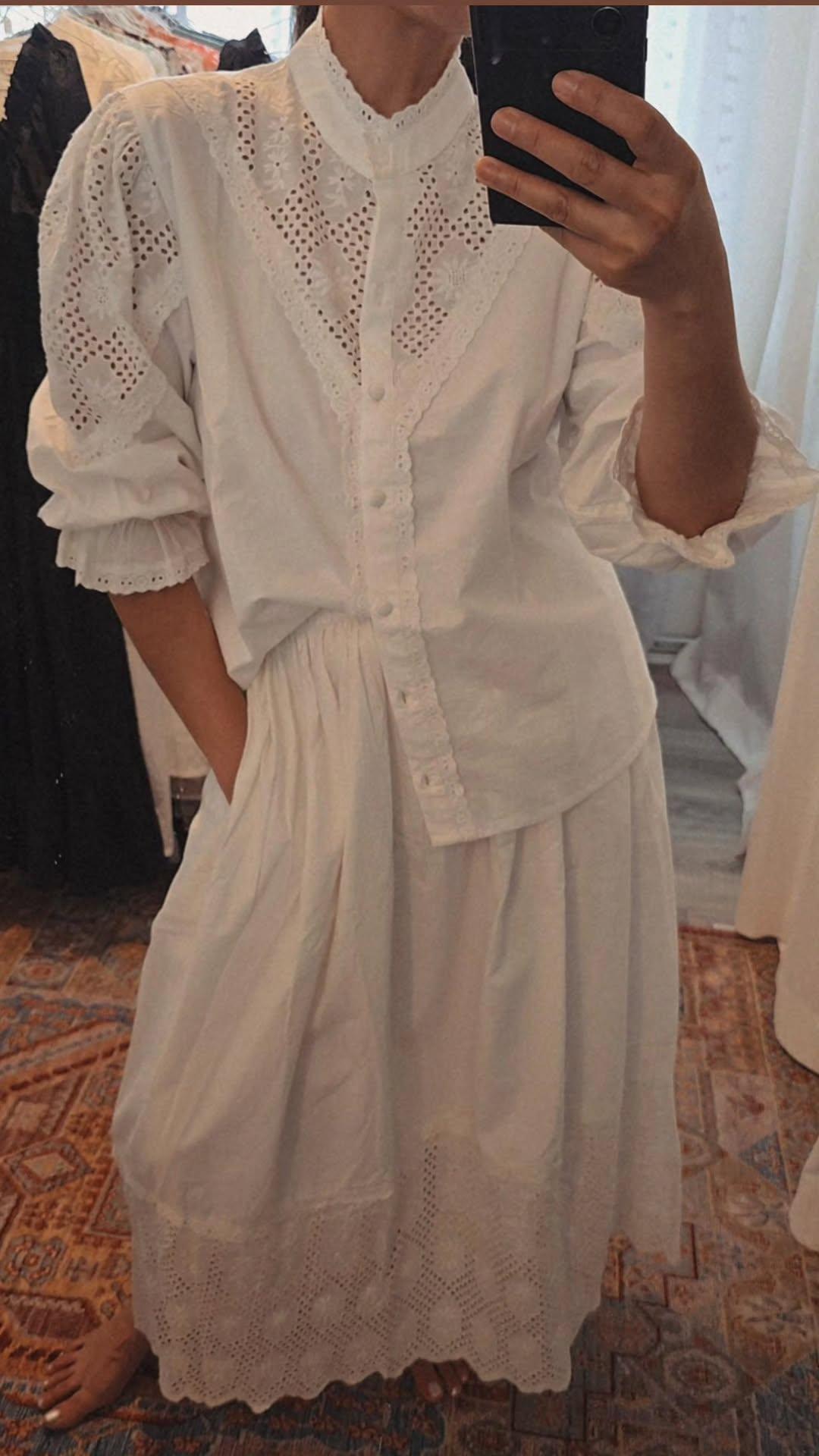 Lace White Cotton Blouse