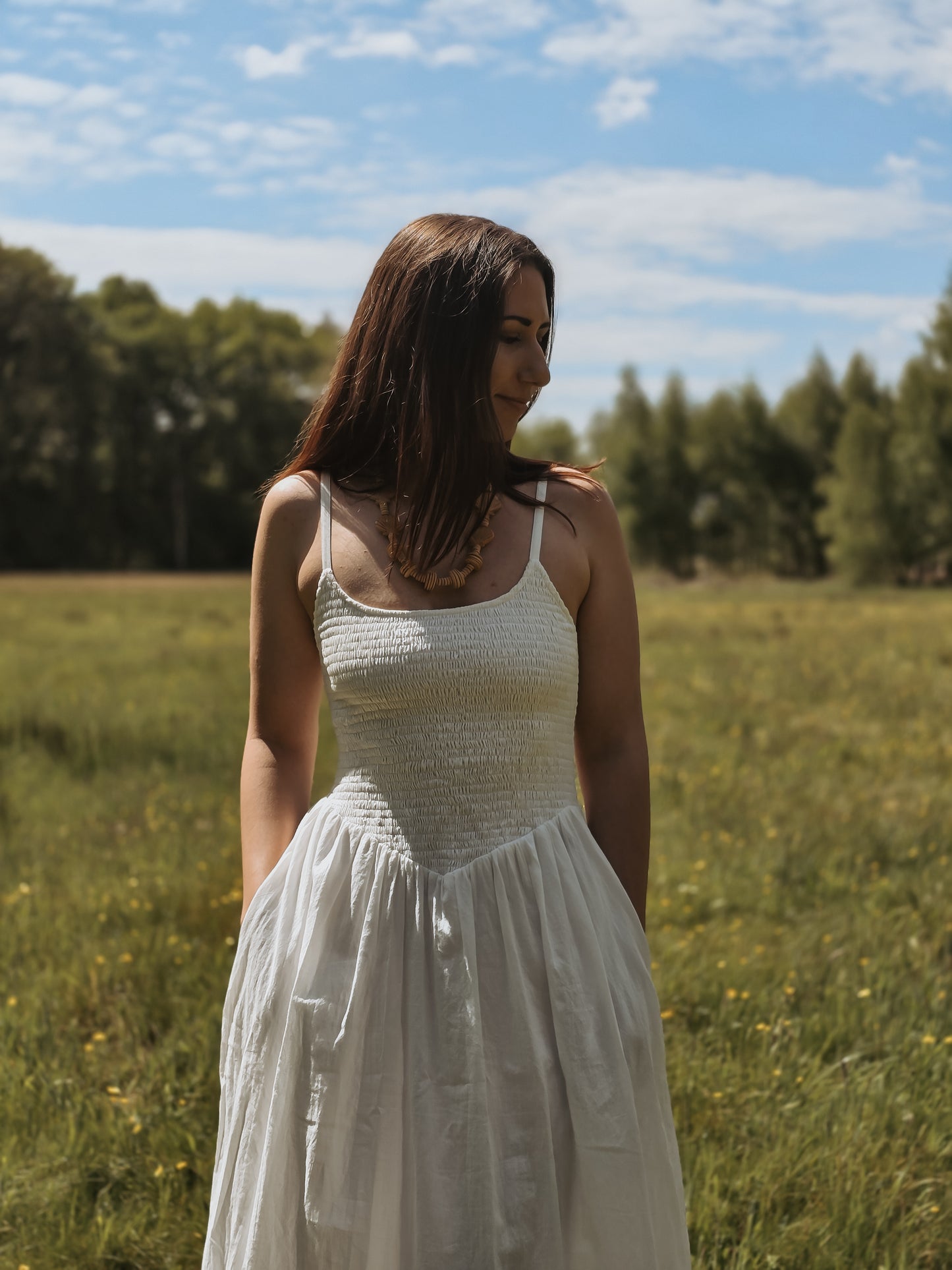 White Spaghetti Strap Midi Dress