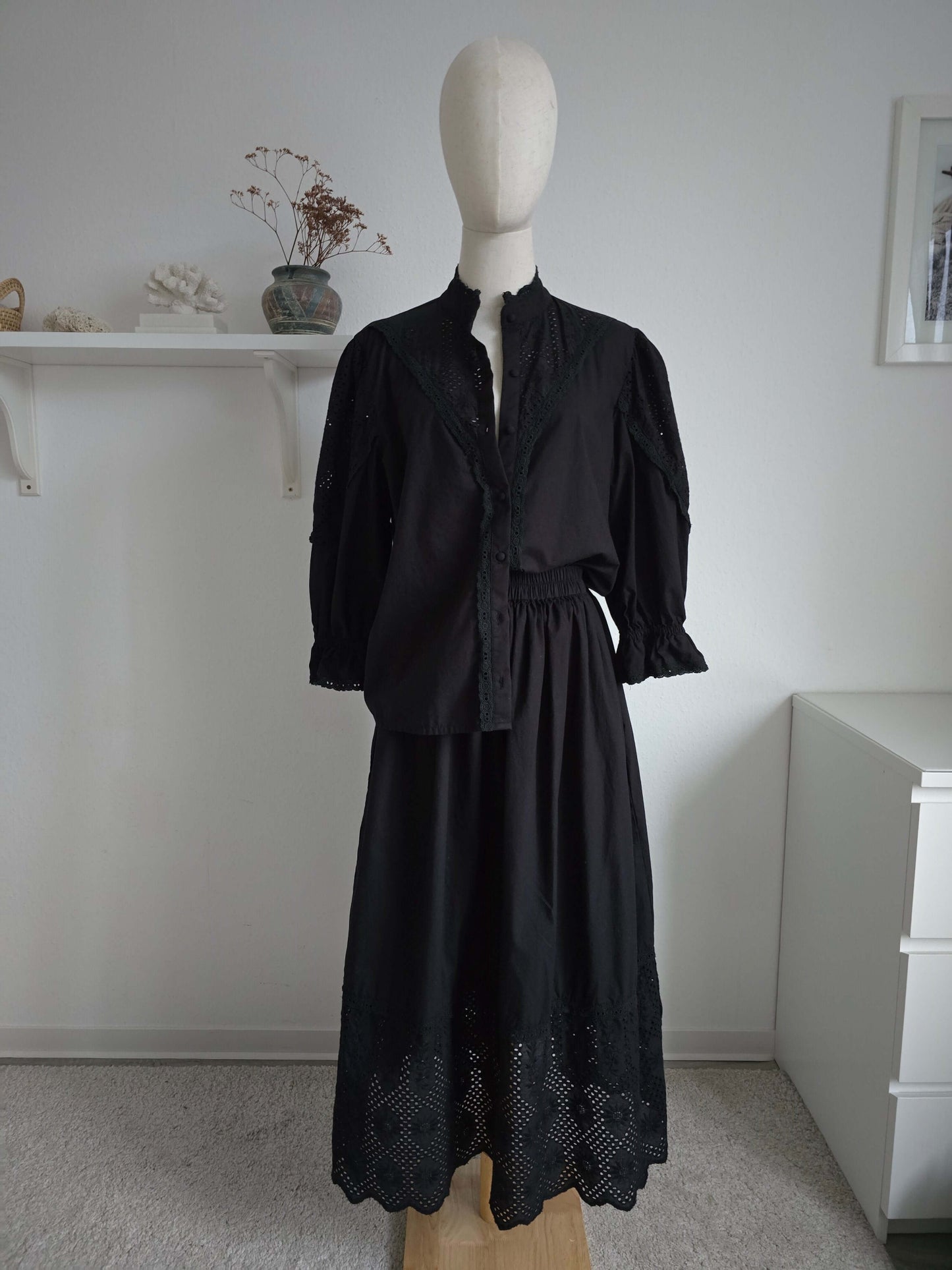 Zoey schwarzer Baumwoll-Midirock Mit Taschen