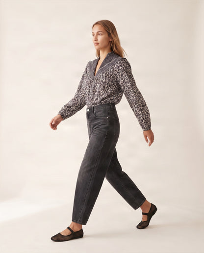 Olivia Bluse mit Handblockdruck – Schwarz/Weiß