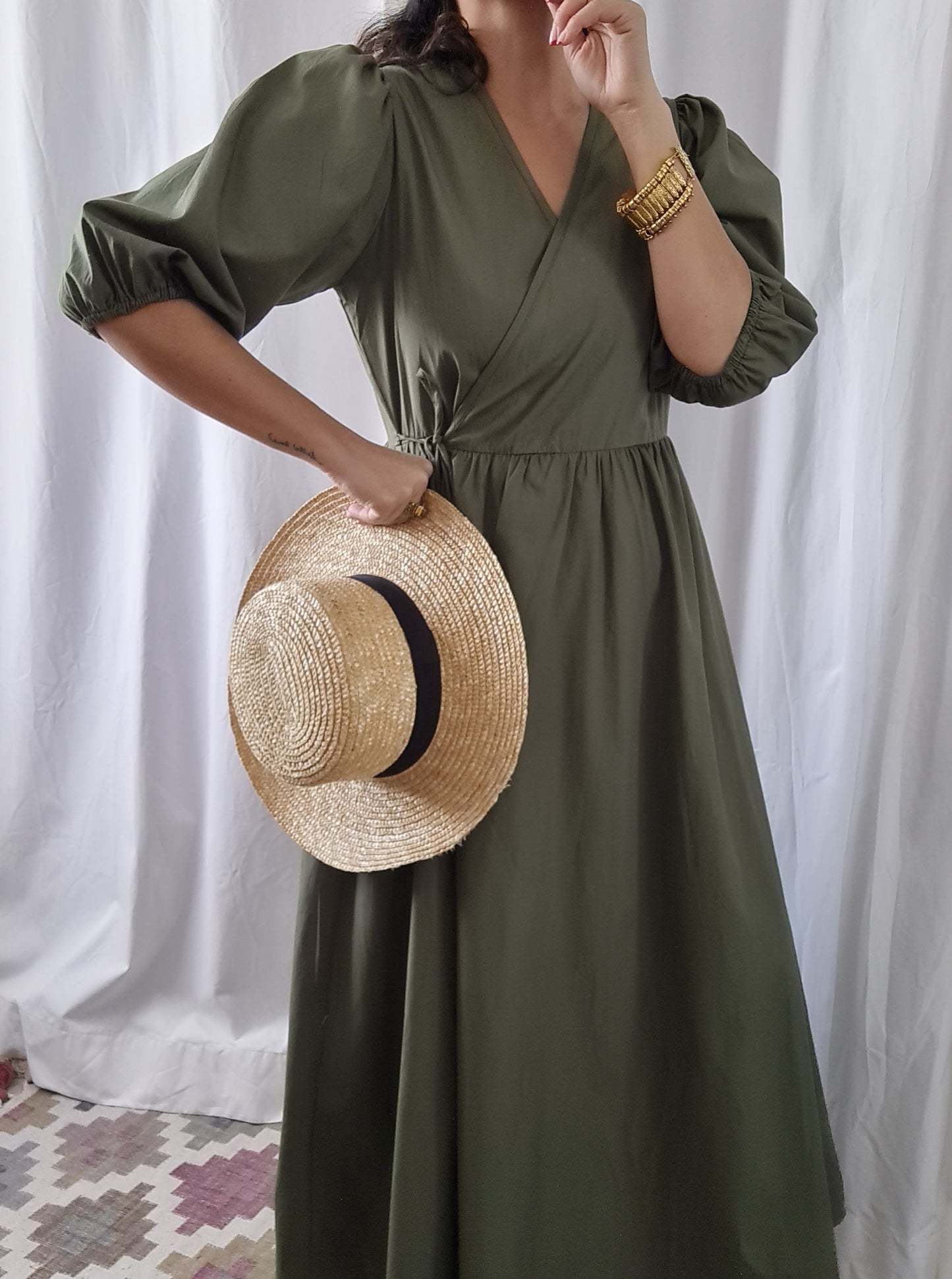 Mira Wickelkleid aus Baumwolle – Olive