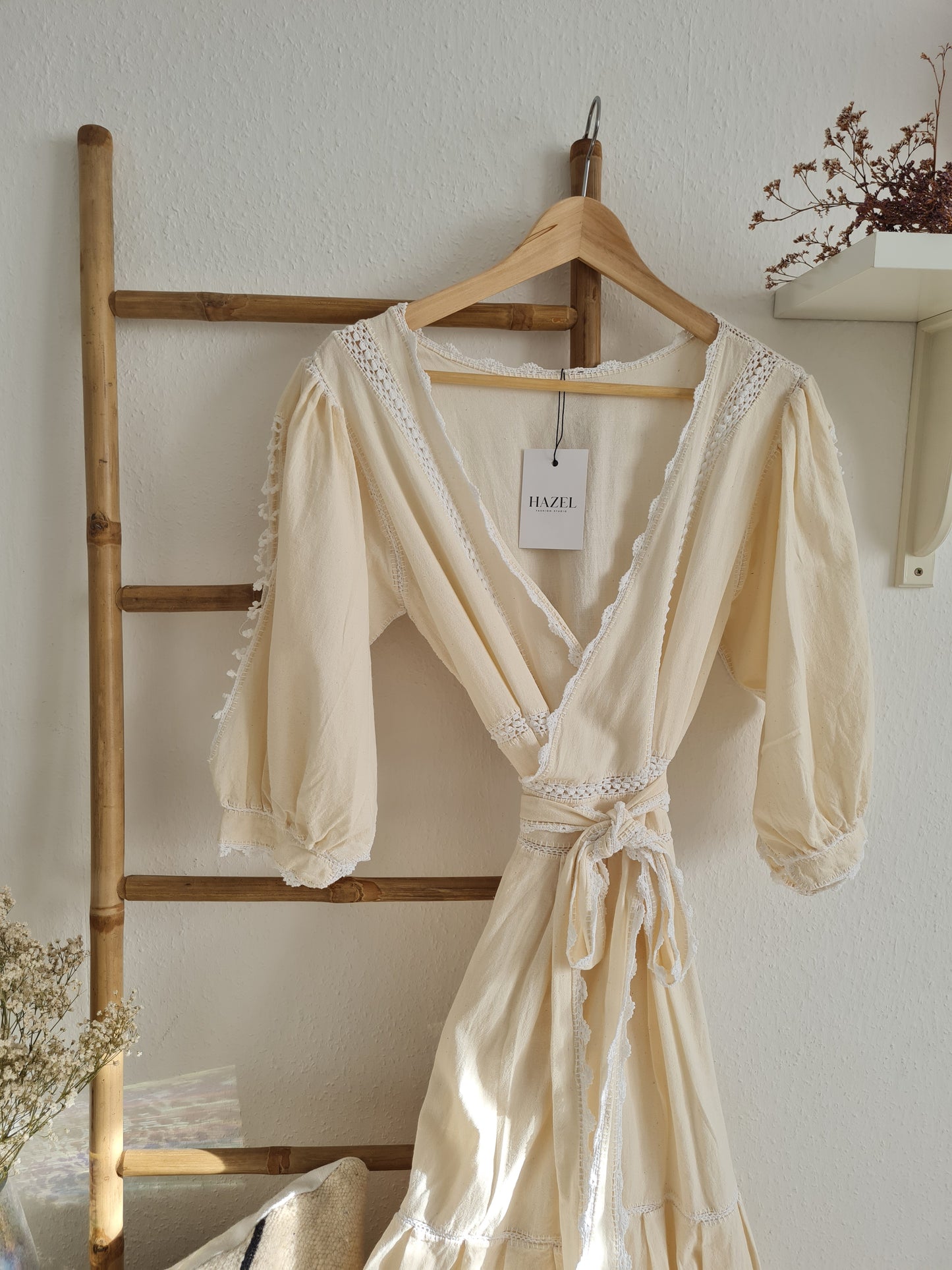 Mexicana Wickelkleid – Creme/Weiß