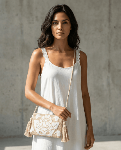 Wayuu Clutch – Beige/Weiß