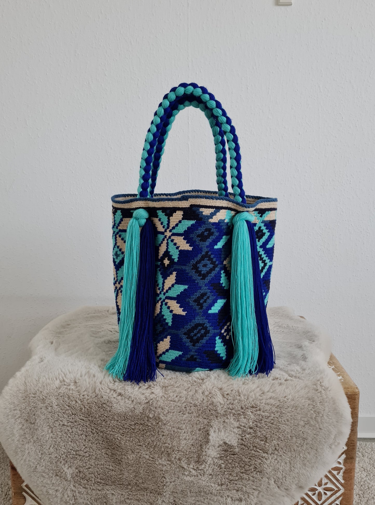 Handgefertigt Kolumbianische Wayuu-Tasche – Blau