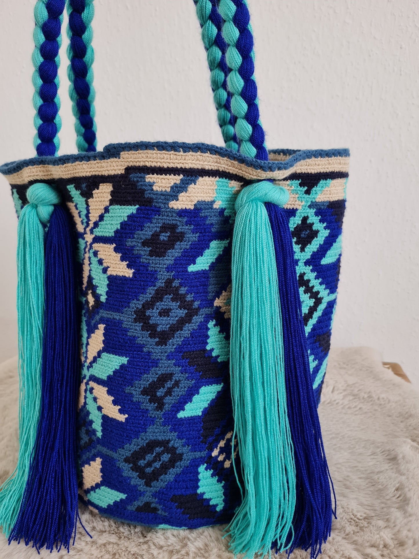 Handgefertigt Kolumbianische Wayuu-Tasche – Blau