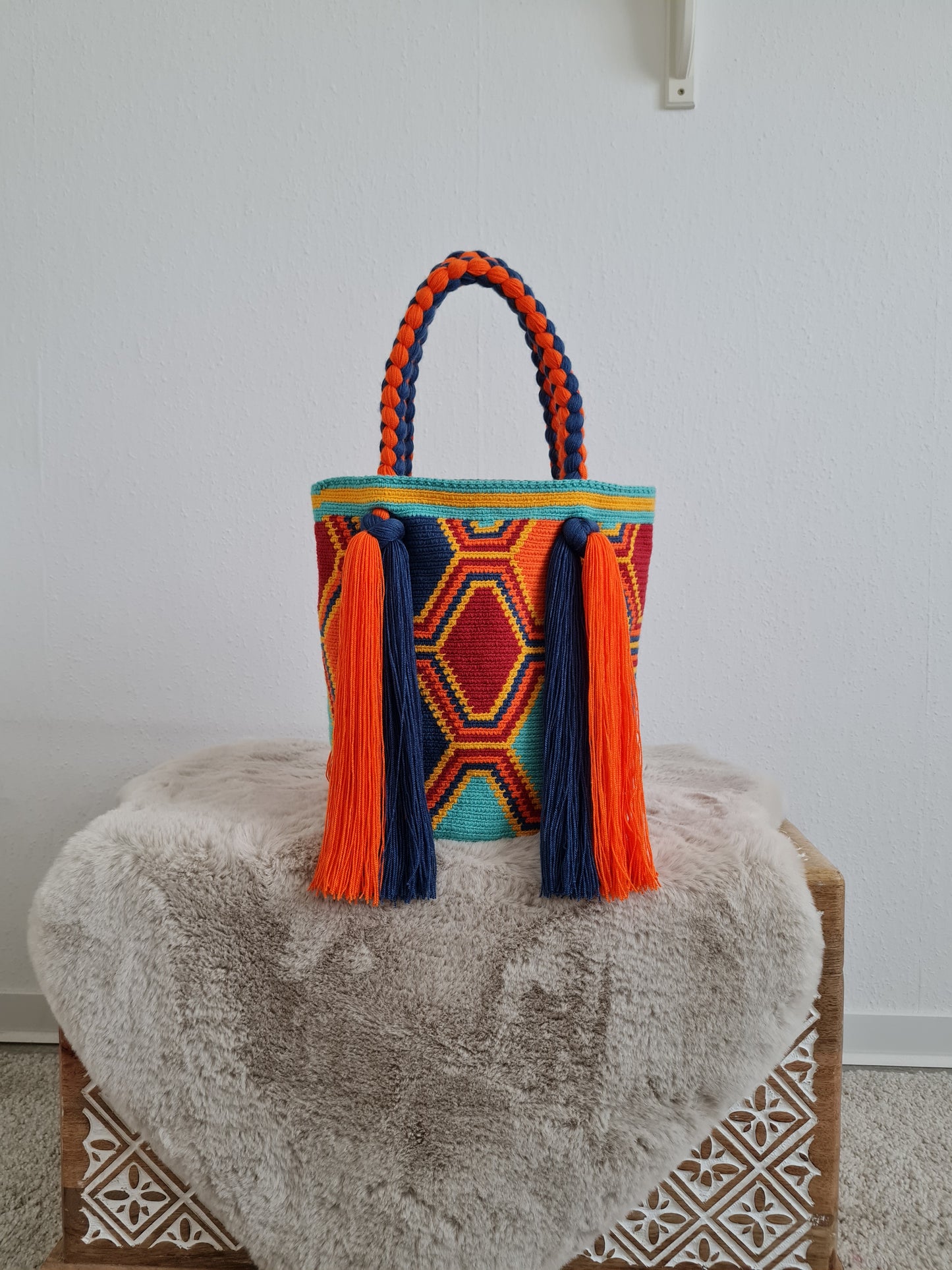 Handgefertigt Kolumbianische Wayuu-Tasche – Kastanienbraun