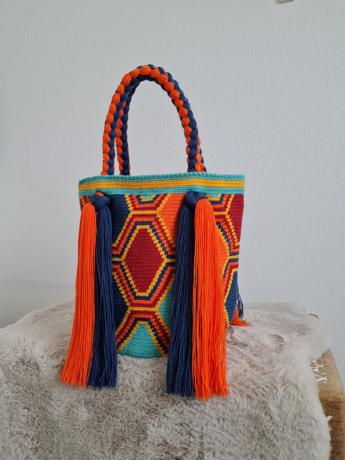 Handgefertigt Kolumbianische Wayuu-Tasche – Kastanienbraun