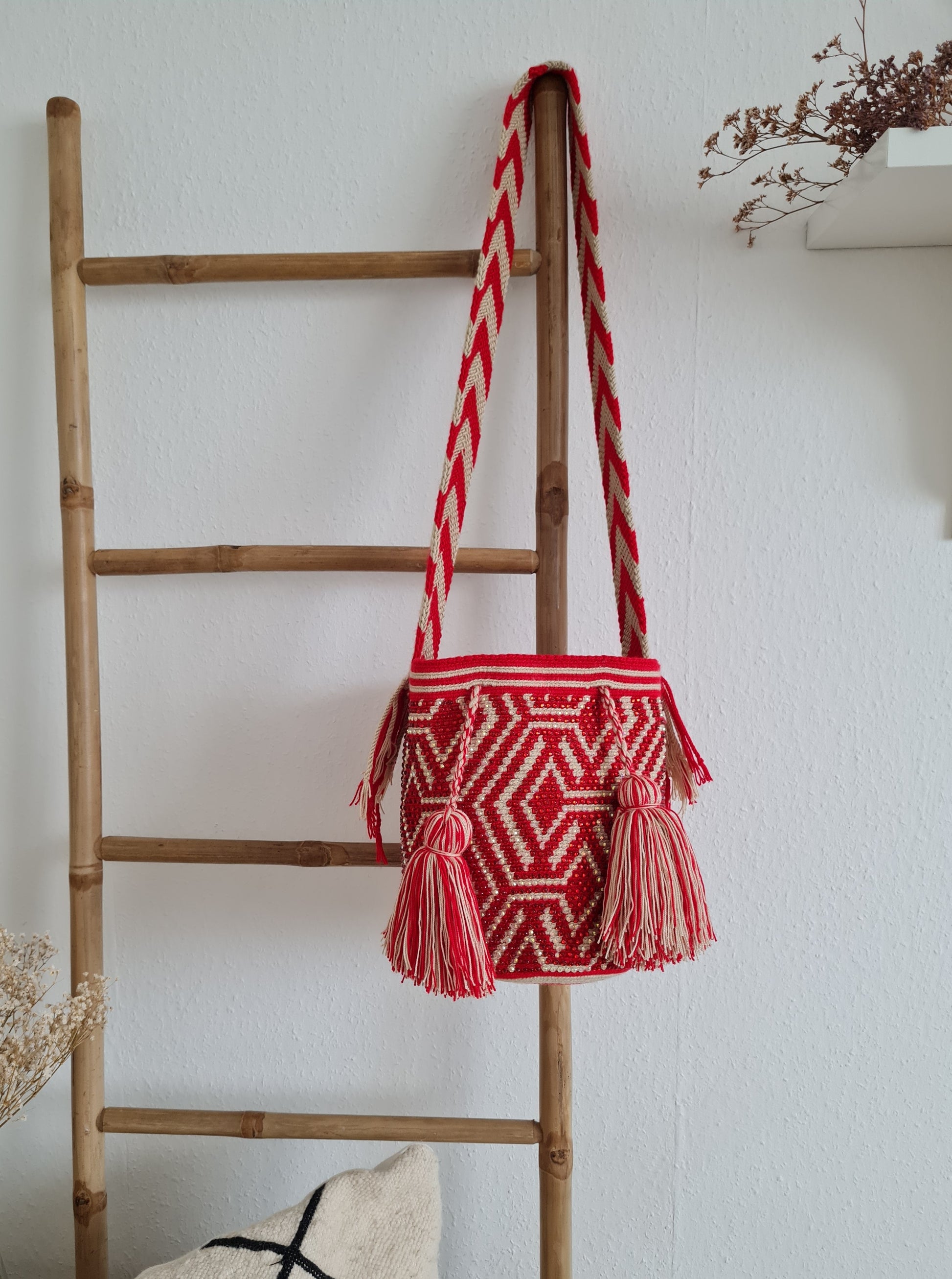 Wayuu Tasche  – Strasssteine in Rot