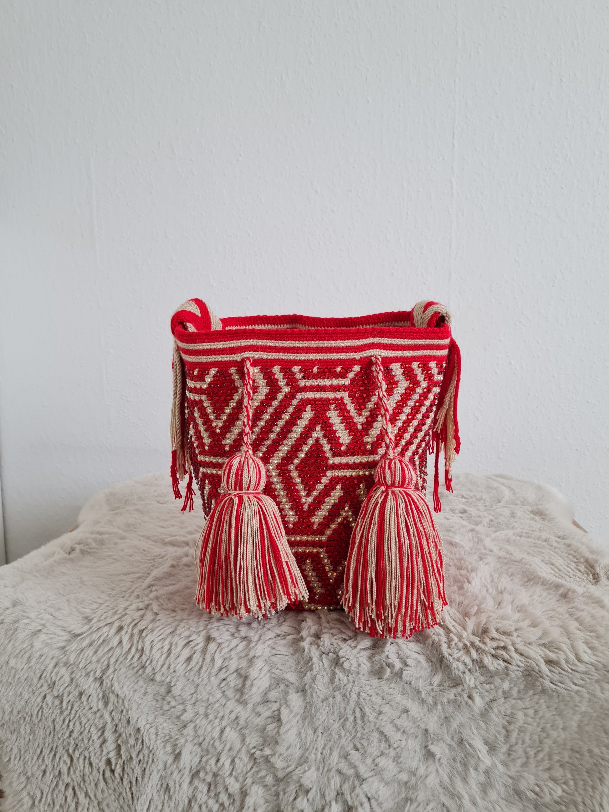 Wayuu Tasche  – Strasssteine in Rot