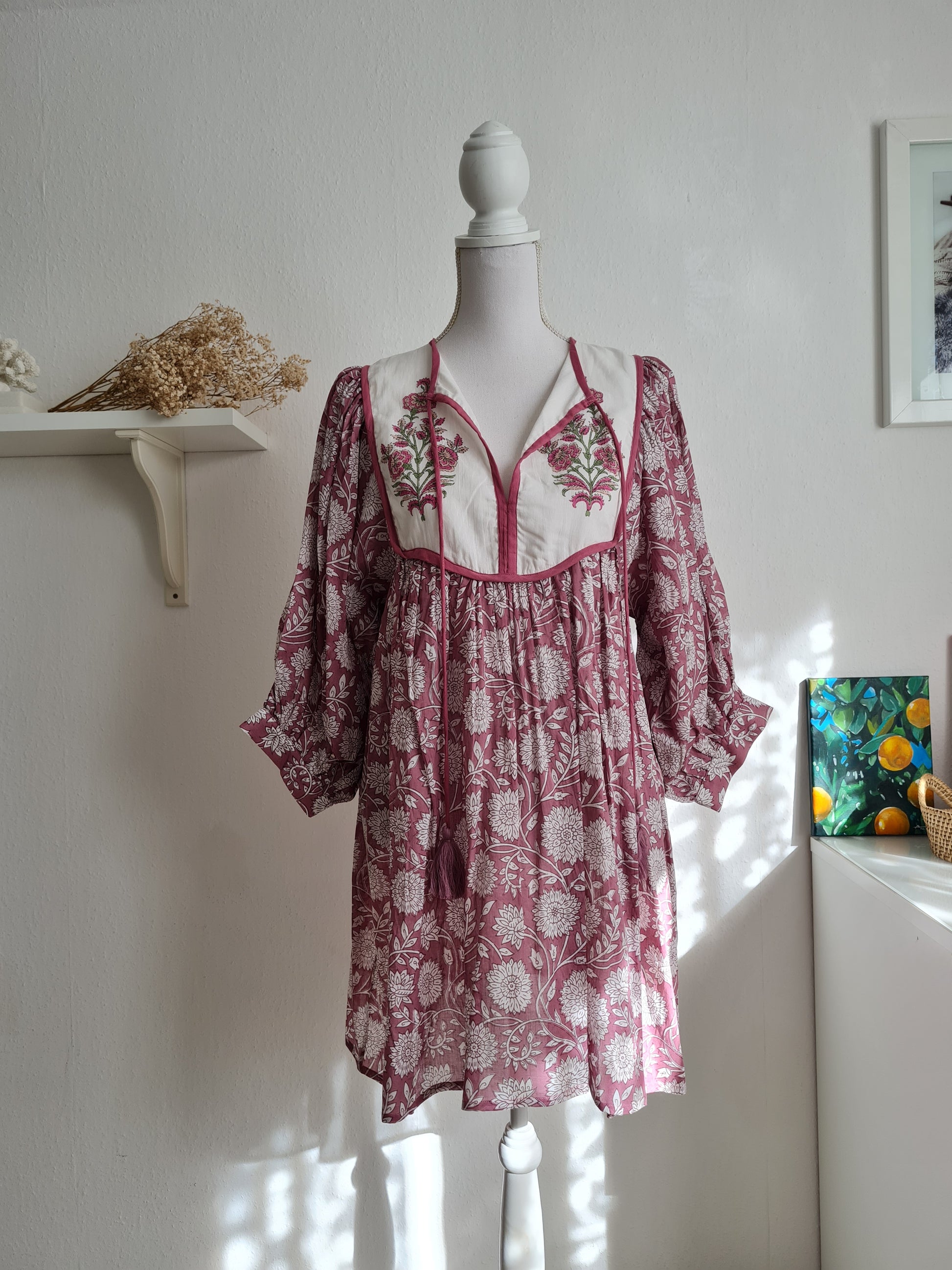 Block Print Baumwolle Mini Kleid