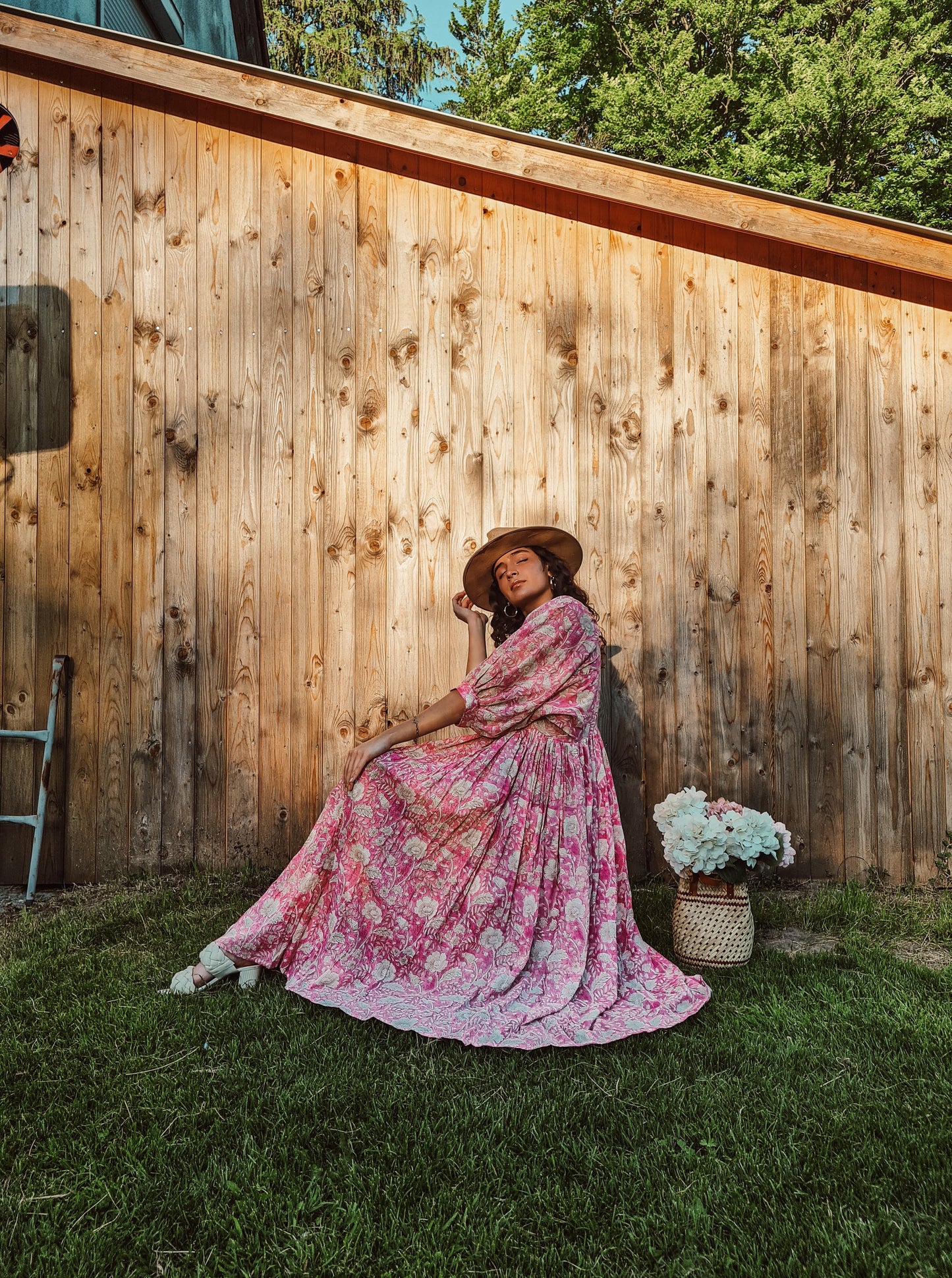 Blockdruck Boho Maxi Kleid Mit Taschen 