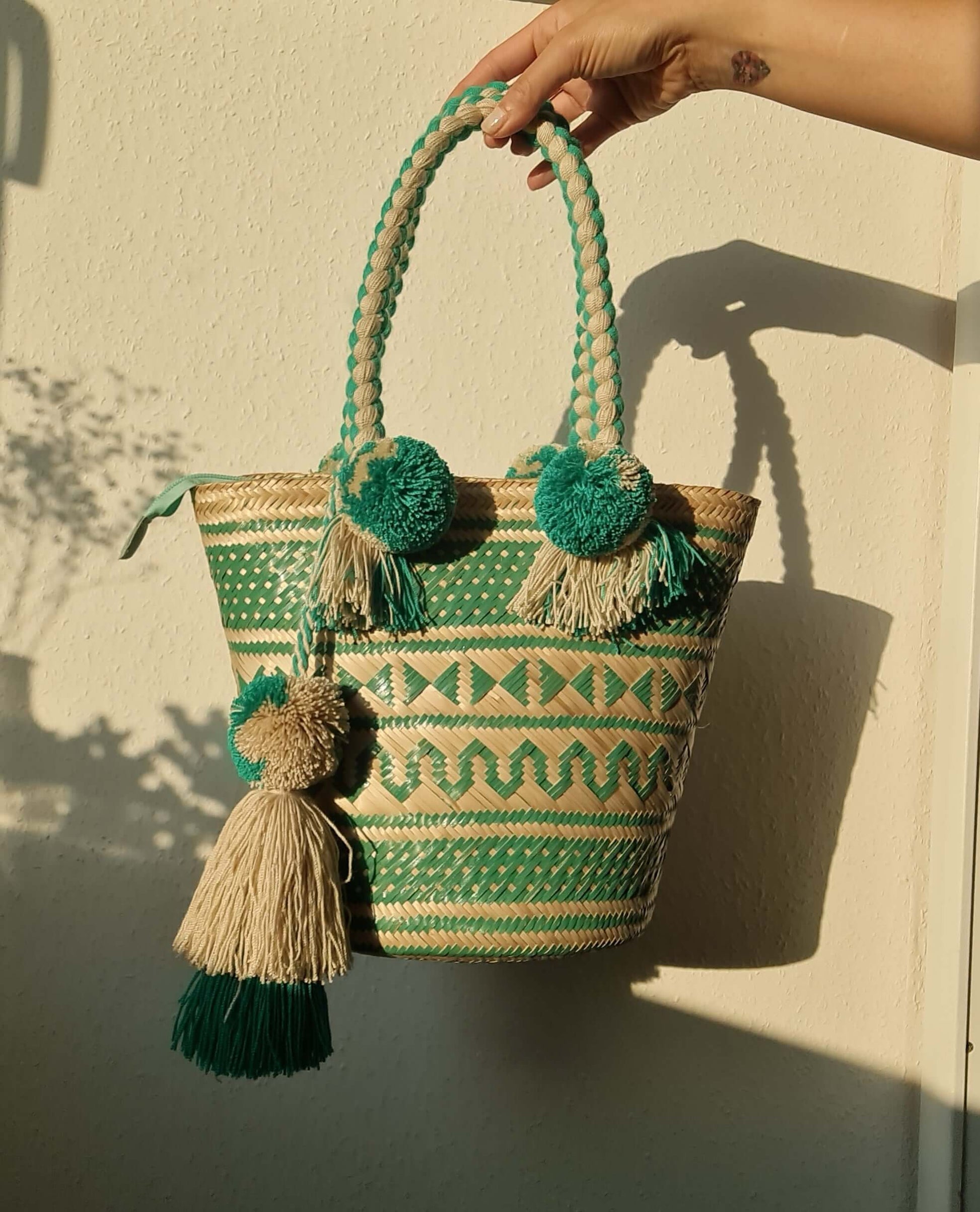 Handgemachte Raffia Tasche - grün