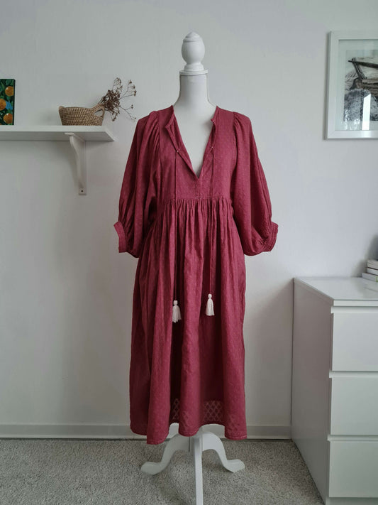 Handgefertigtes Midikleid aus Baumwolle in Burgundy