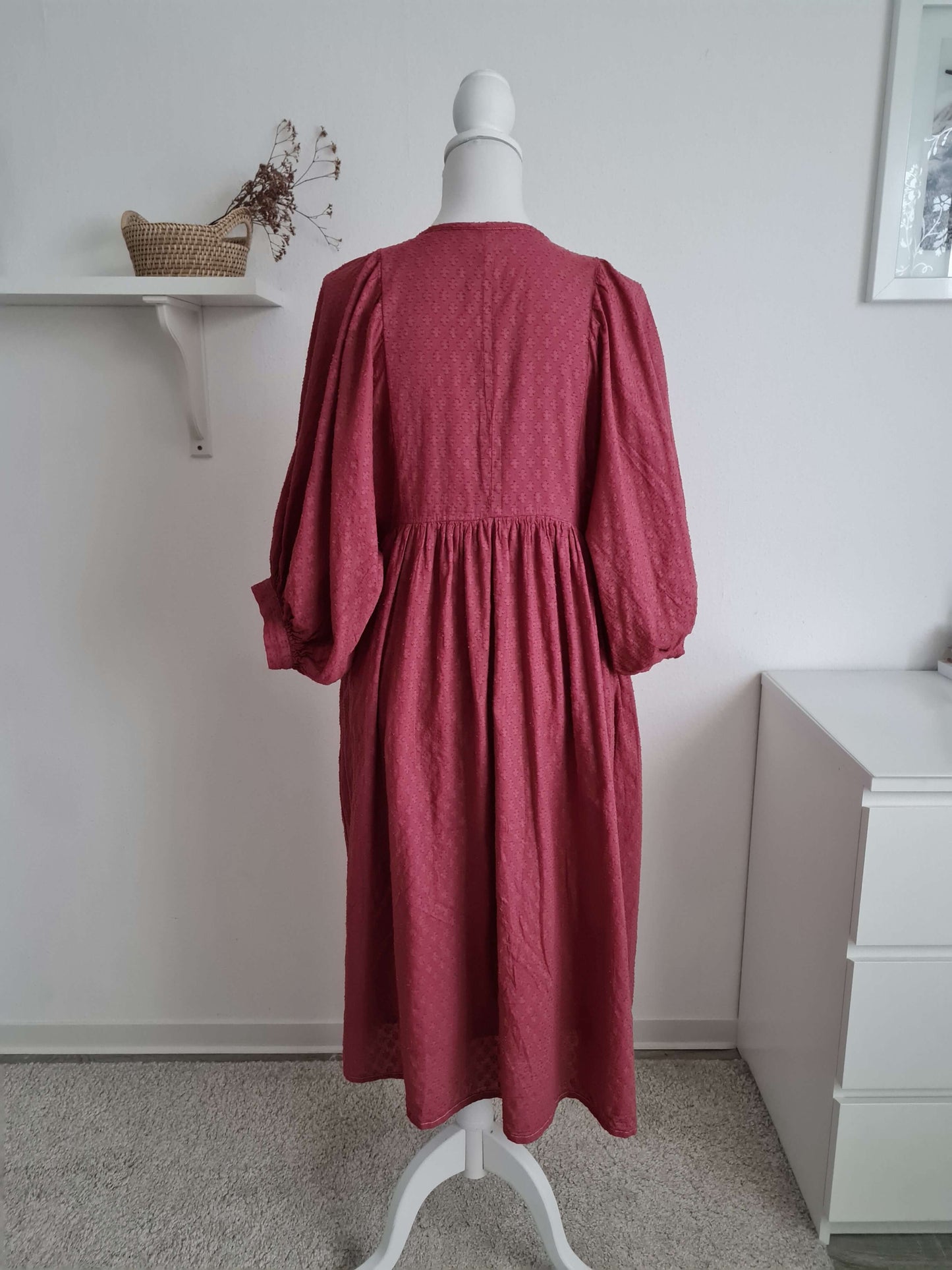 Handgefertigtes Midikleid aus Baumwolle in Burgundy