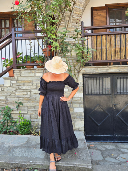The Meadow - Schwarzes Midi-Kleid aus Baumwolle