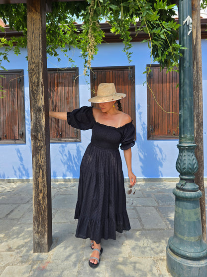 The Meadow - Schwarzes Midi-Kleid aus Baumwolle