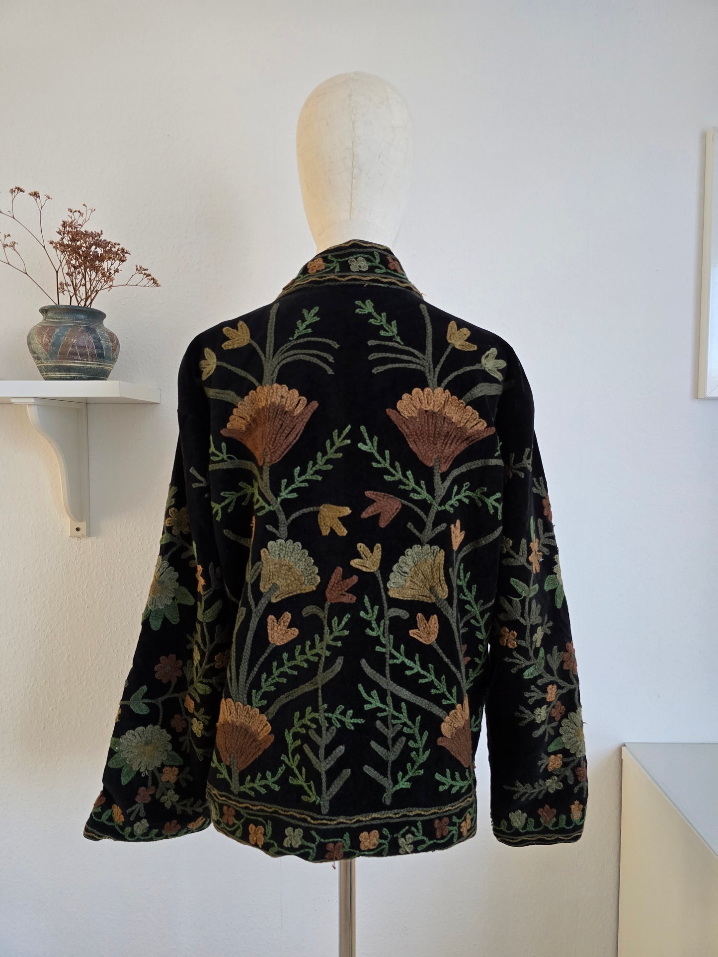 Samt bestickte Jacke - Schwarz/Braun
