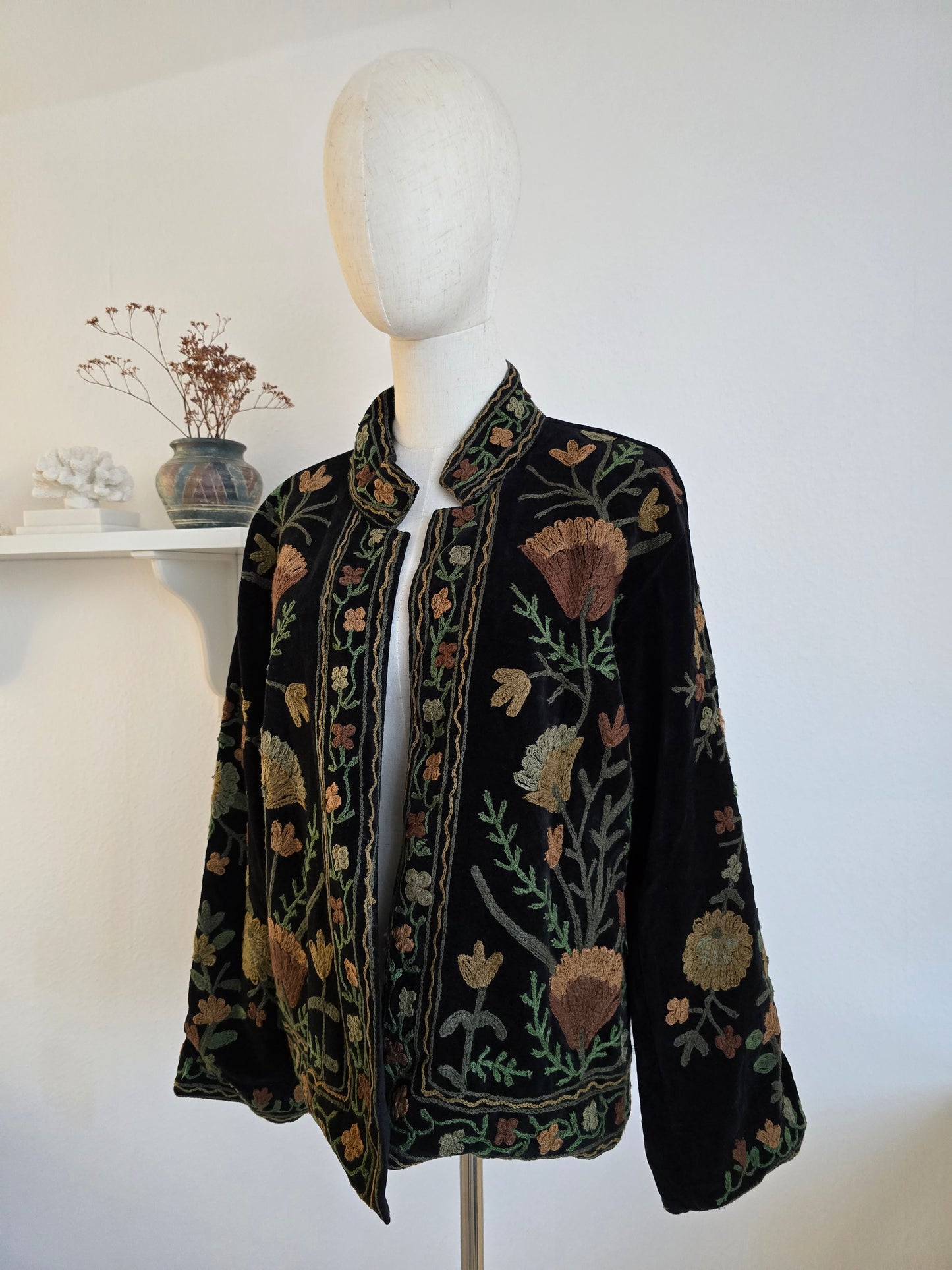 Samt bestickte Jacke - Schwarz/Braun