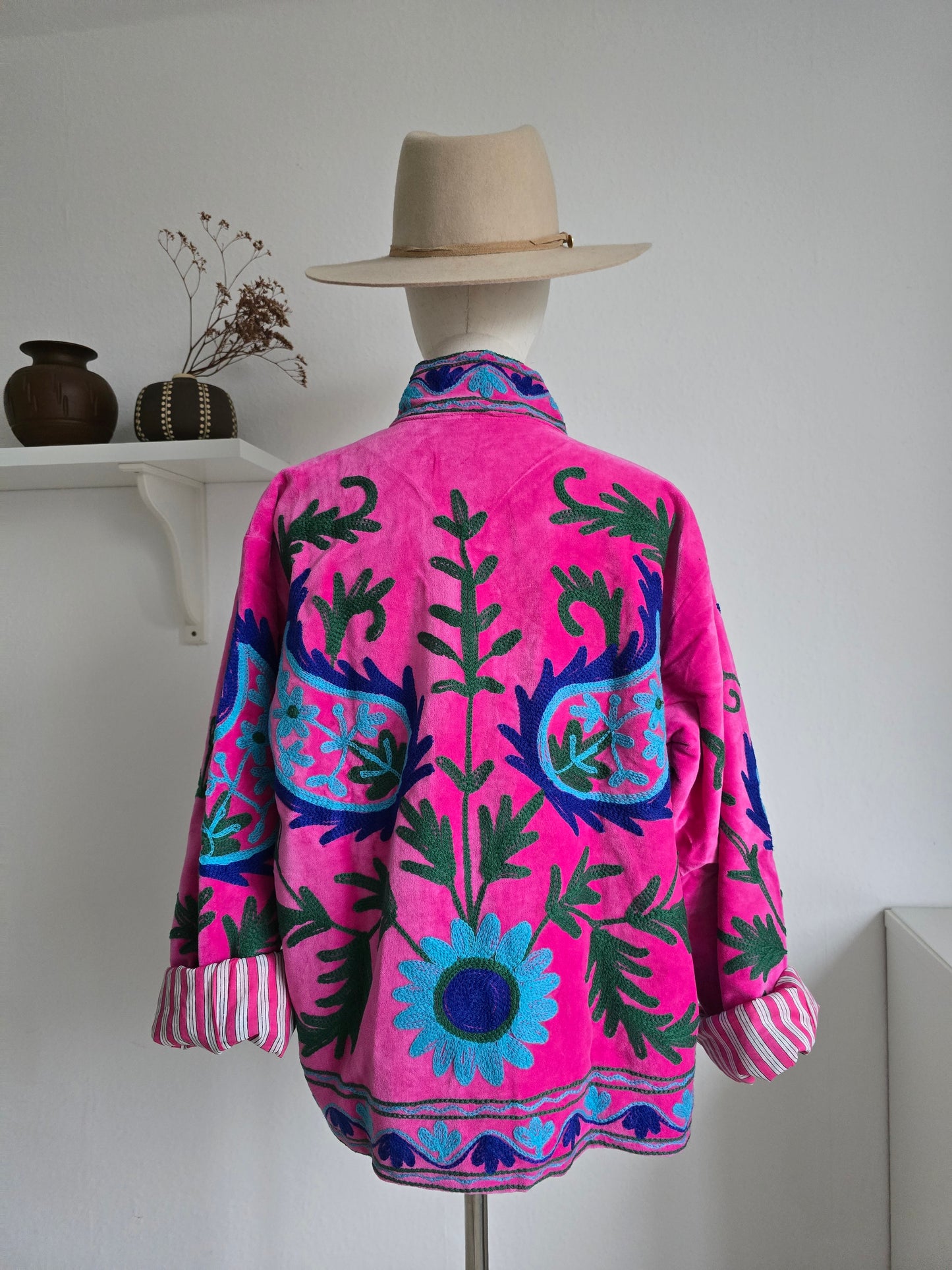 Wendbare bestickte Samtjacke - Pink