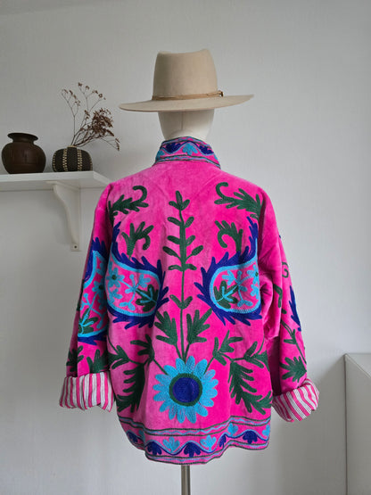 Wendbare bestickte Samtjacke - Pink