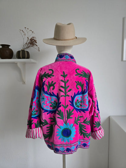 Wendbare bestickte Samtjacke - Pink