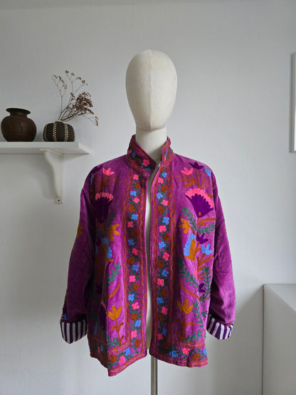 Samtjacke mit Strickerei - Orchid