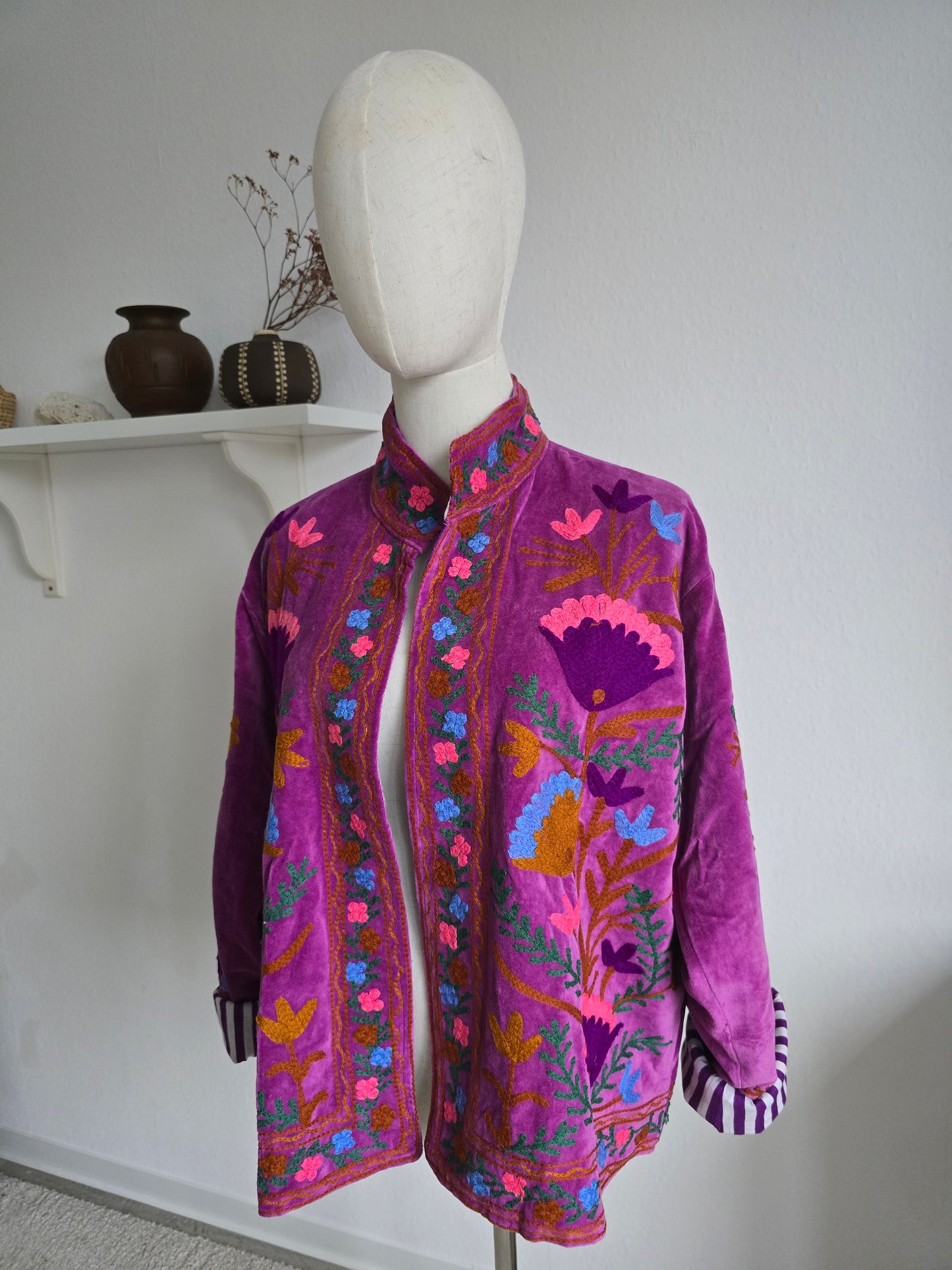 Samtjacke mit Strickerei - Orchid