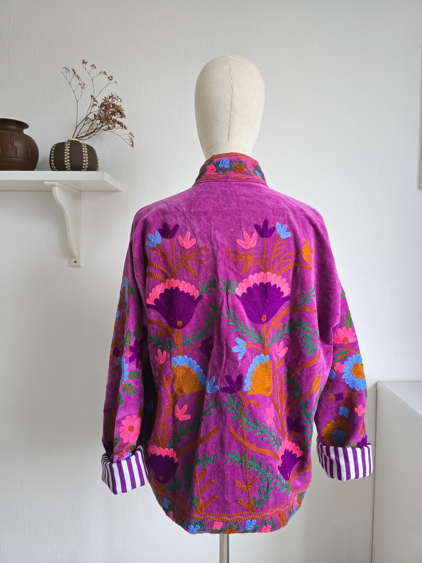 Samtjacke mit Strickerei - Orchid