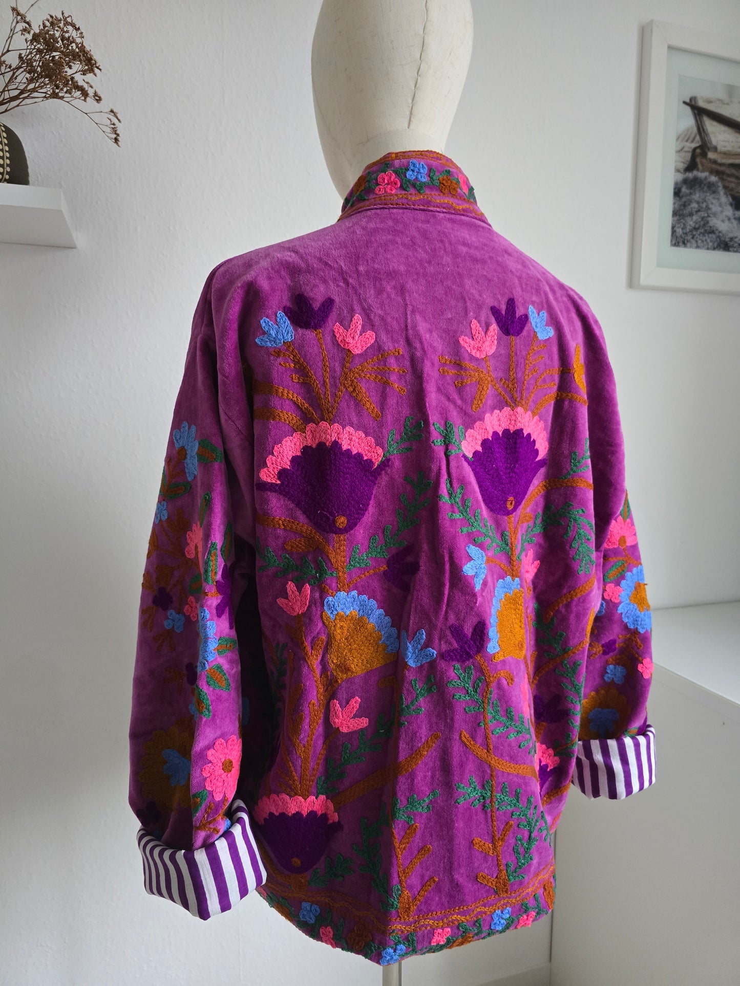 Samtjacke mit Strickerei - Orchid