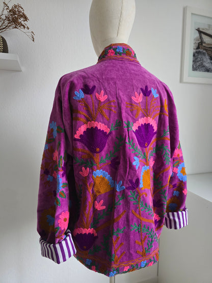 Samtjacke mit Strickerei - Orchid