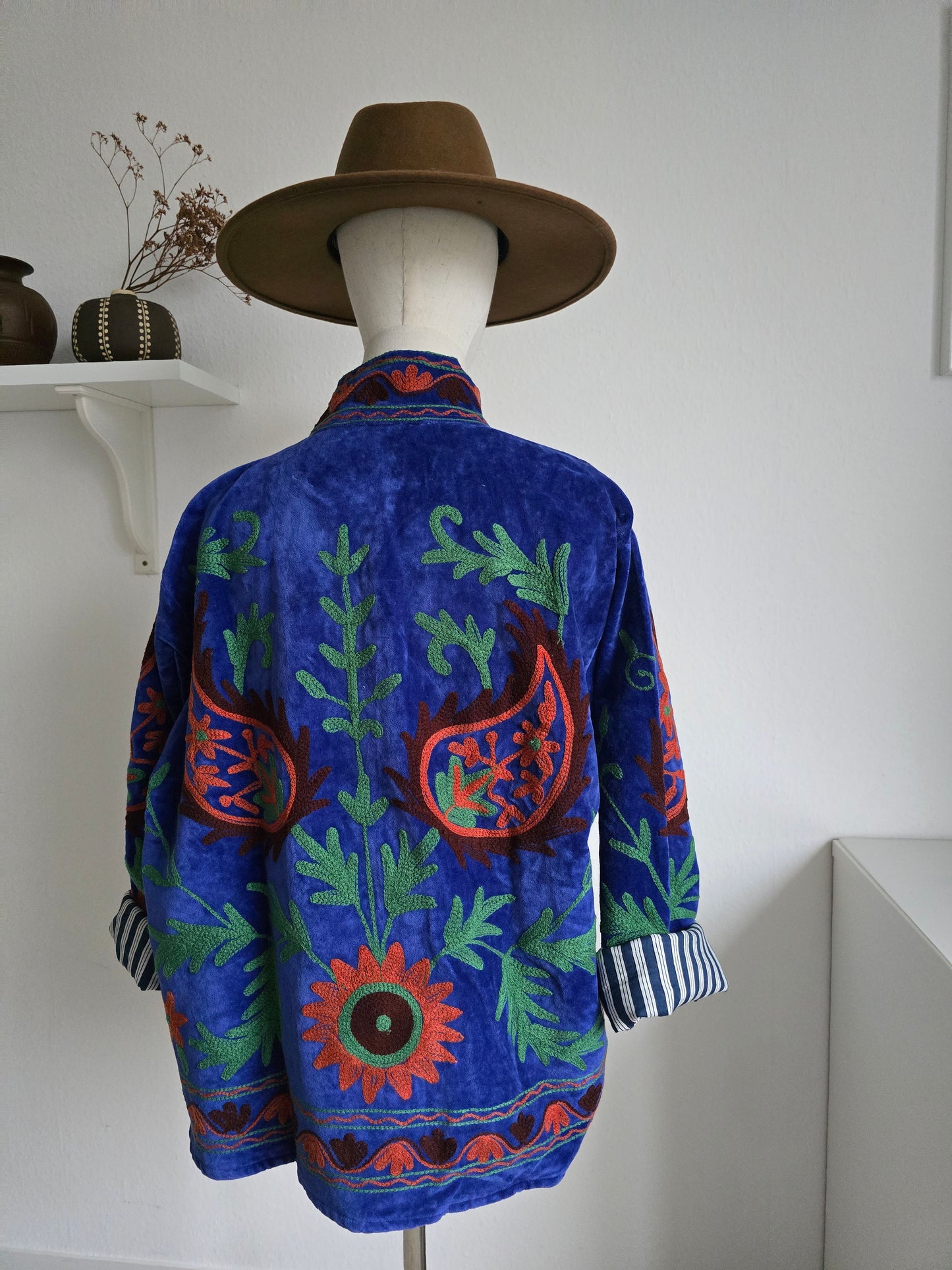 Samtjacke mit Strickerei - Blau