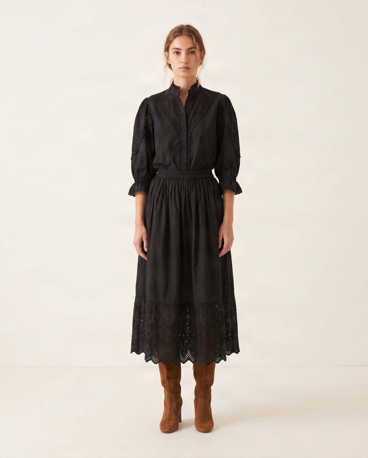 Zoey – Schwarzer Baumwollrock mit Spitzendetails