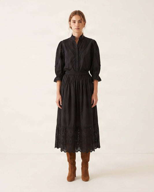 Zoey – Schwarzer Baumwollrock mit Spitzendetails