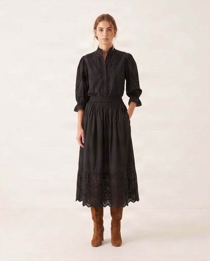 Zoey – Schwarzer Baumwollrock mit Spitzendetails