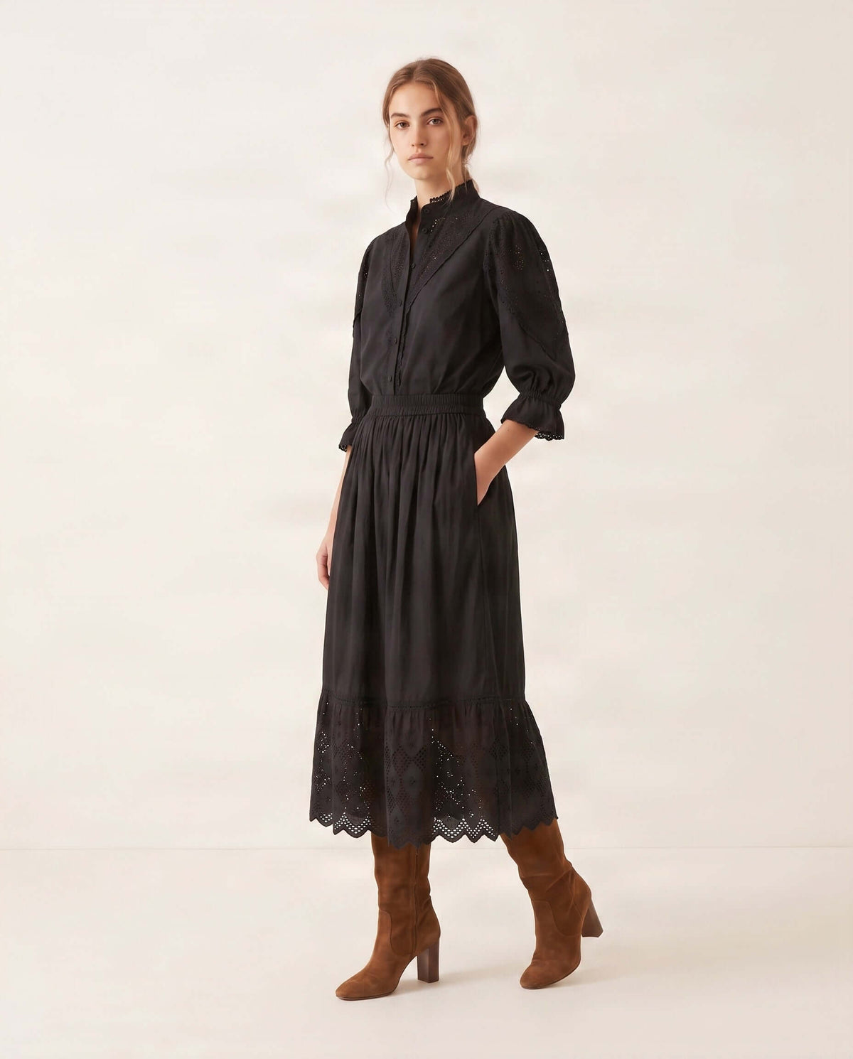 Zoey – Schwarzer Baumwollrock mit Spitzendetails