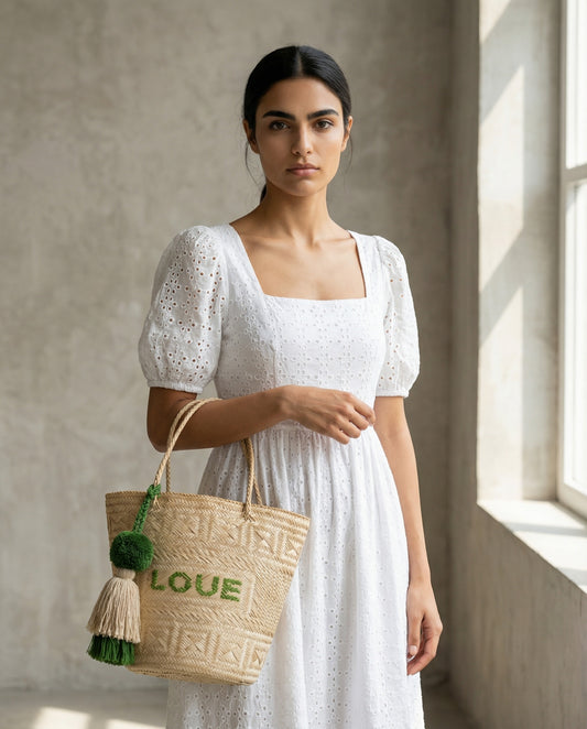 Handgemachte Korbtasche - LOVE/Green