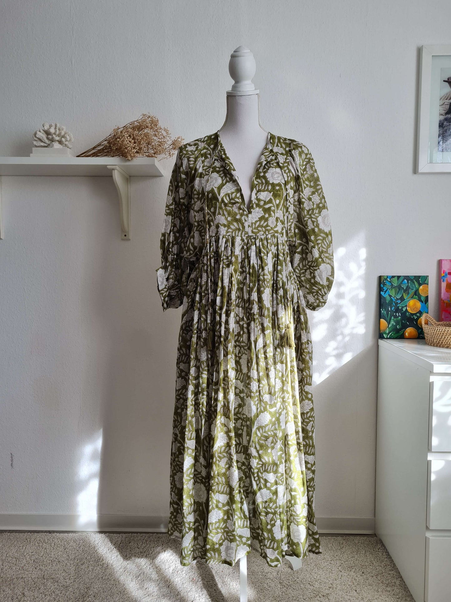 Hand Block Print Boho Kleid Mit Taschen