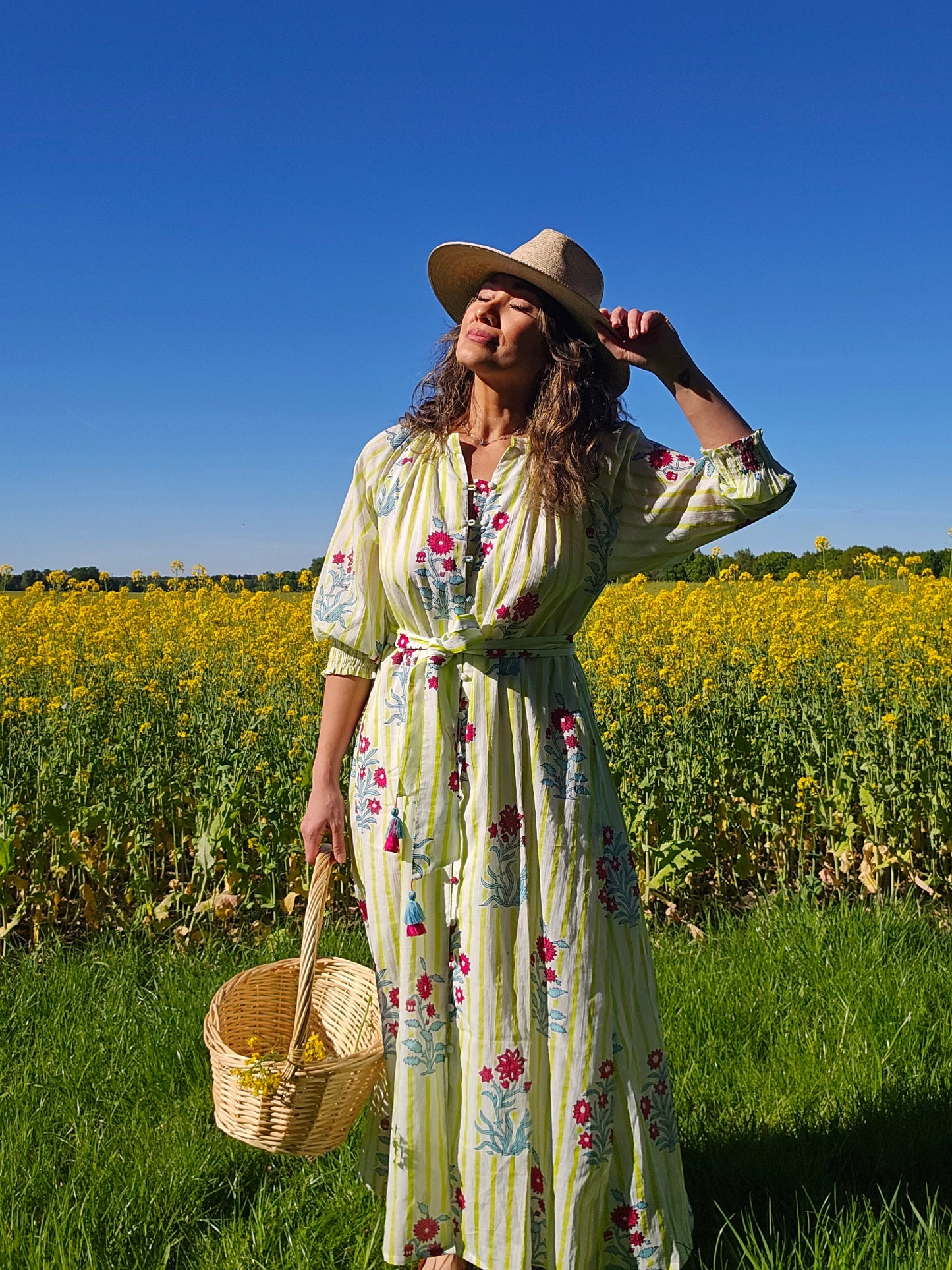 Block Print Cotton Neon Dress