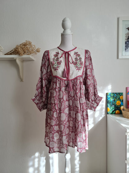 Block Print Sommer Baumwolle Mini Kleid