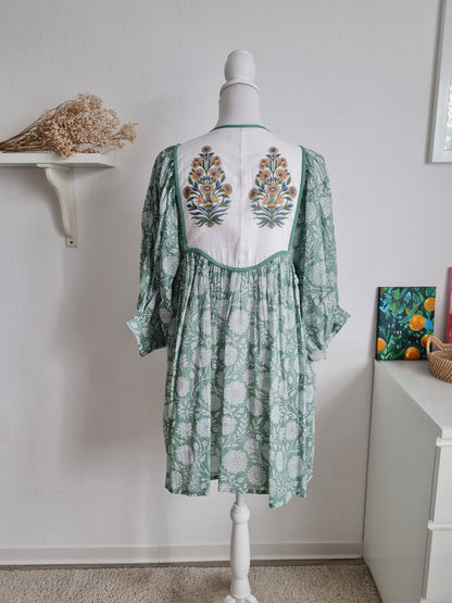 Block Print Summer Baumwolle Kleid - Sage