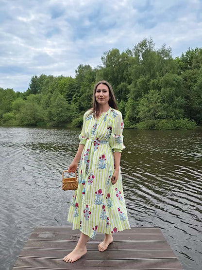 Blockdruck Baumwolle Kaftan Kleid