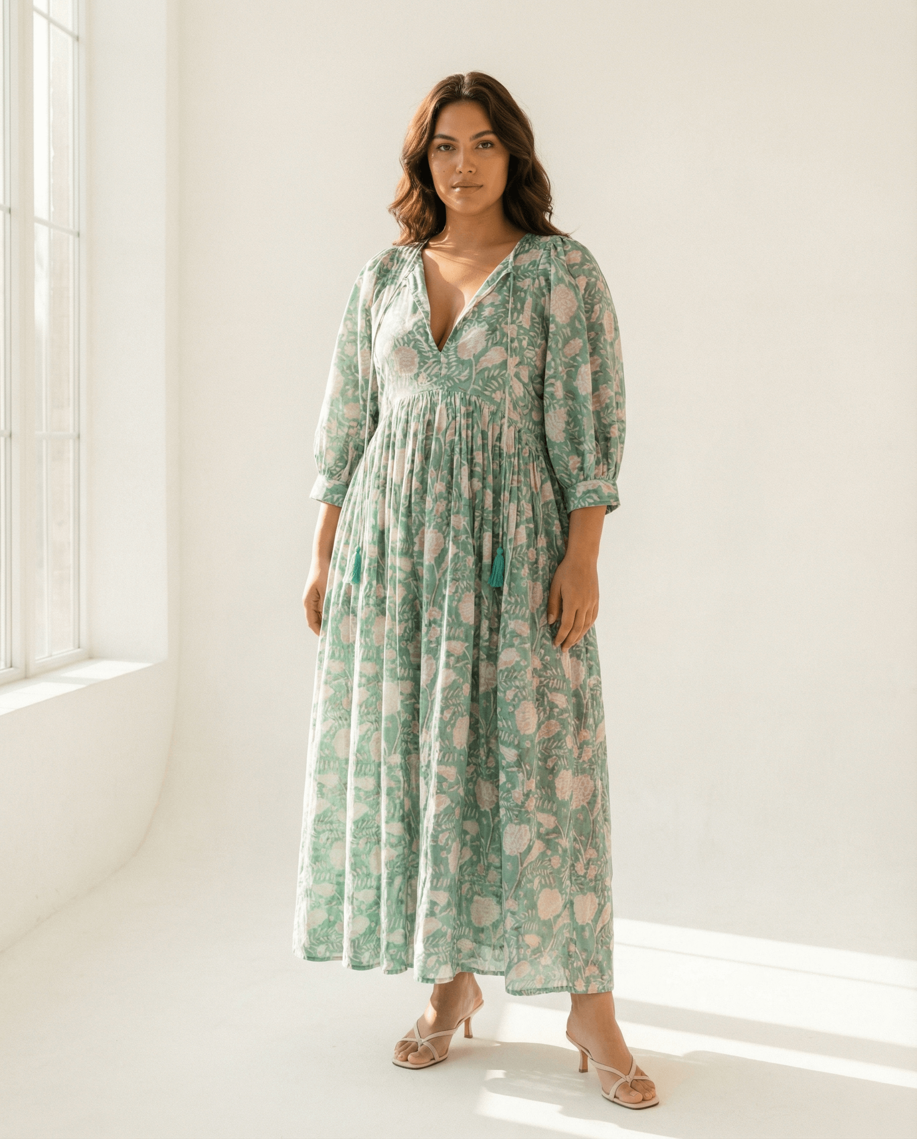 Camilla_Baumwolle_Midi_Kleid_- Mintgrün