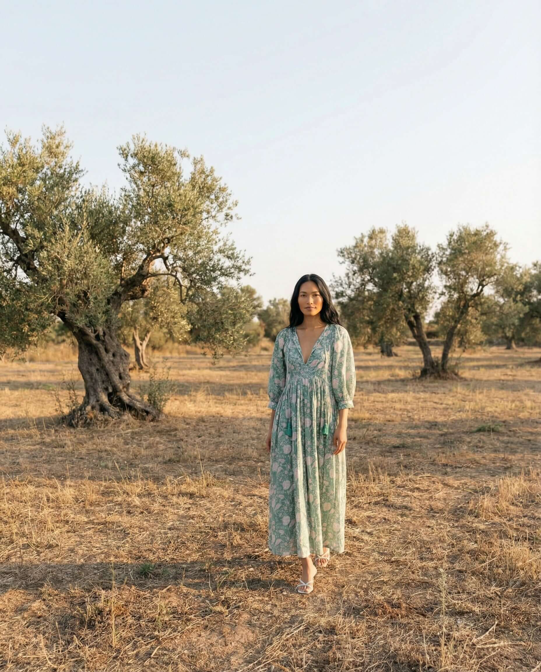 Camilla Block Print Cotton Dress - Mint Green